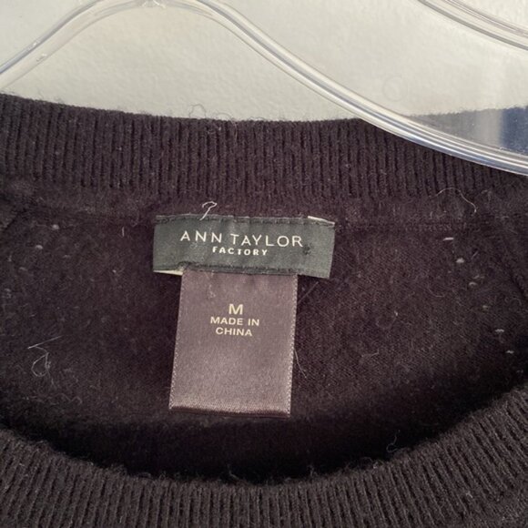 ANN TAYLOR factory classic French black short sleeve sweater stretch layering M - Picture 2 of 5